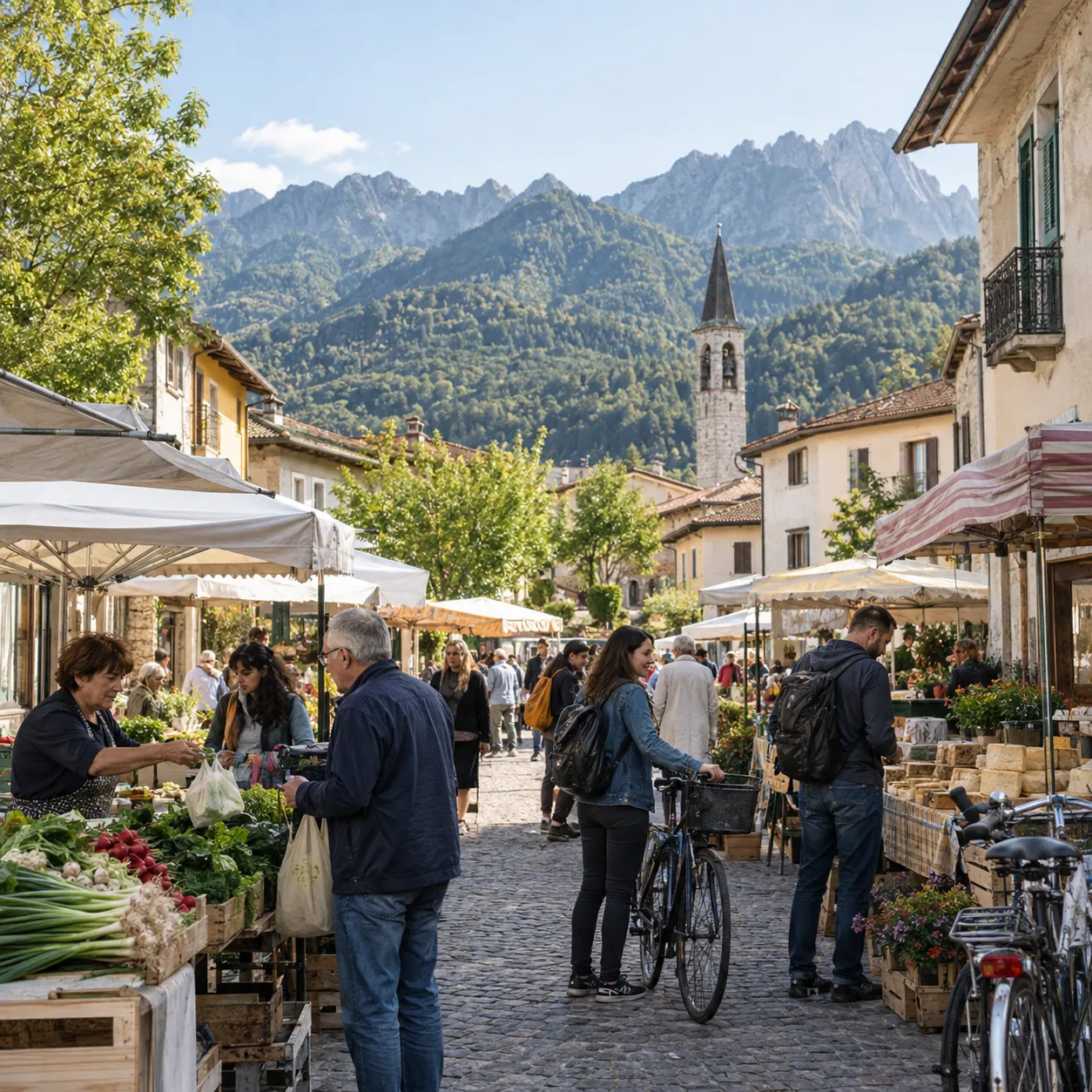 Illustration: A local market near the mountains