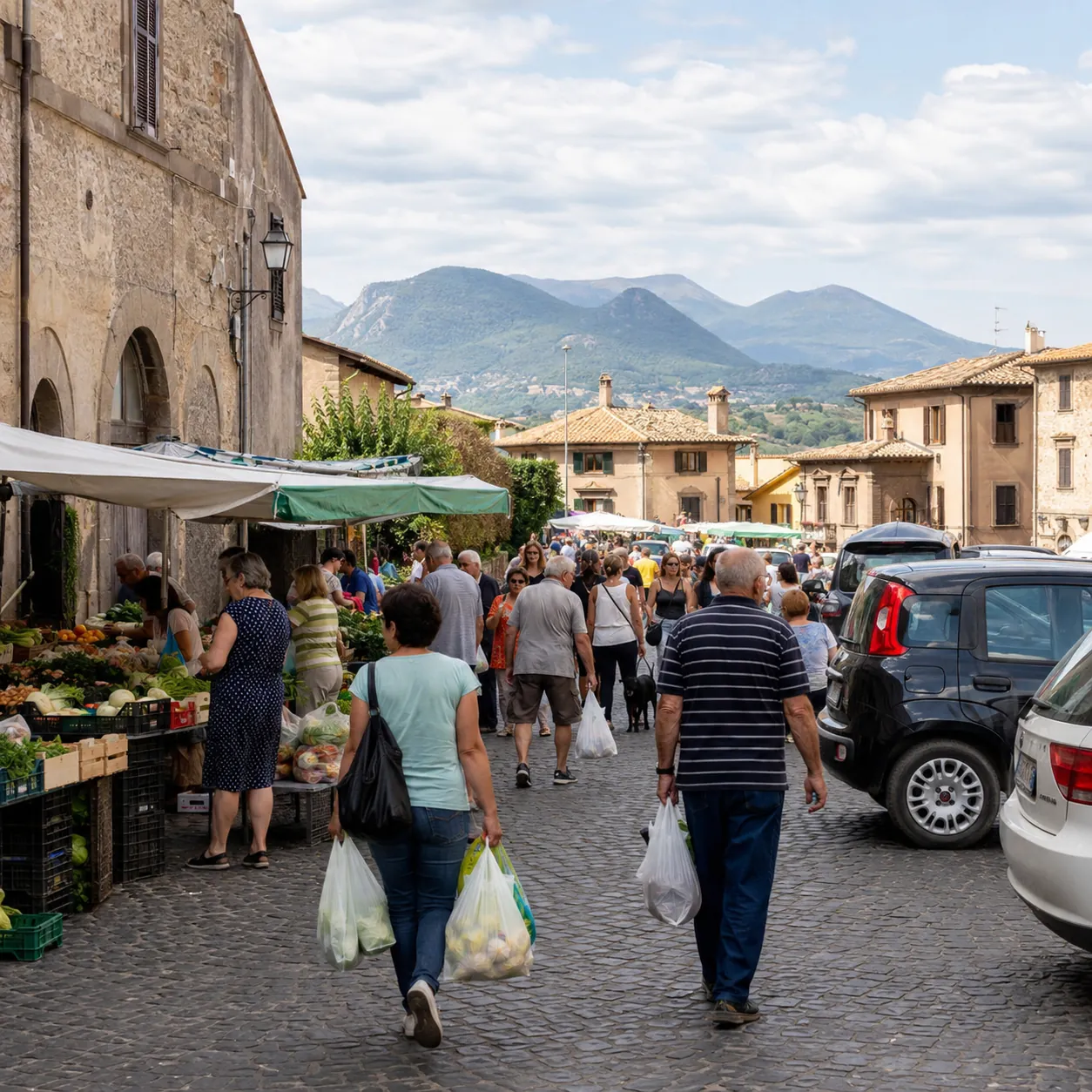 Illustration: A weekly market in a smaller Lazio town