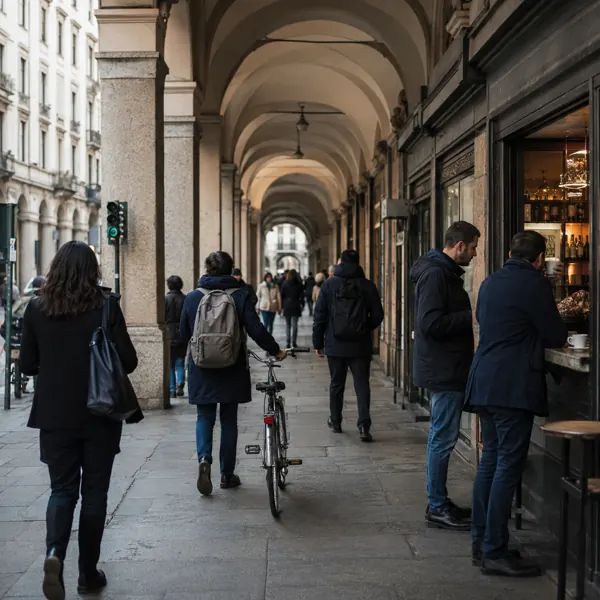 Illustration: Morning beneath Turin’s porticoes