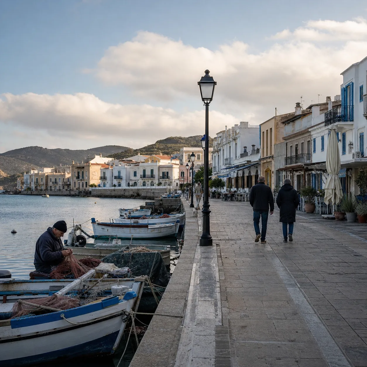 Illustration: A Sardinian coastal town outside summer