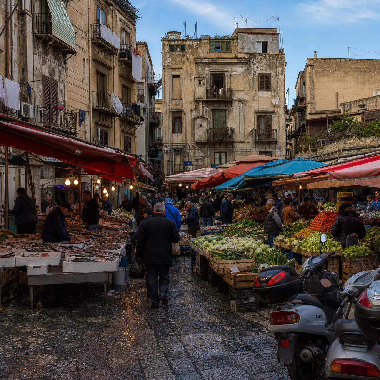 Illustration: Everyday shopping at a Palermo market