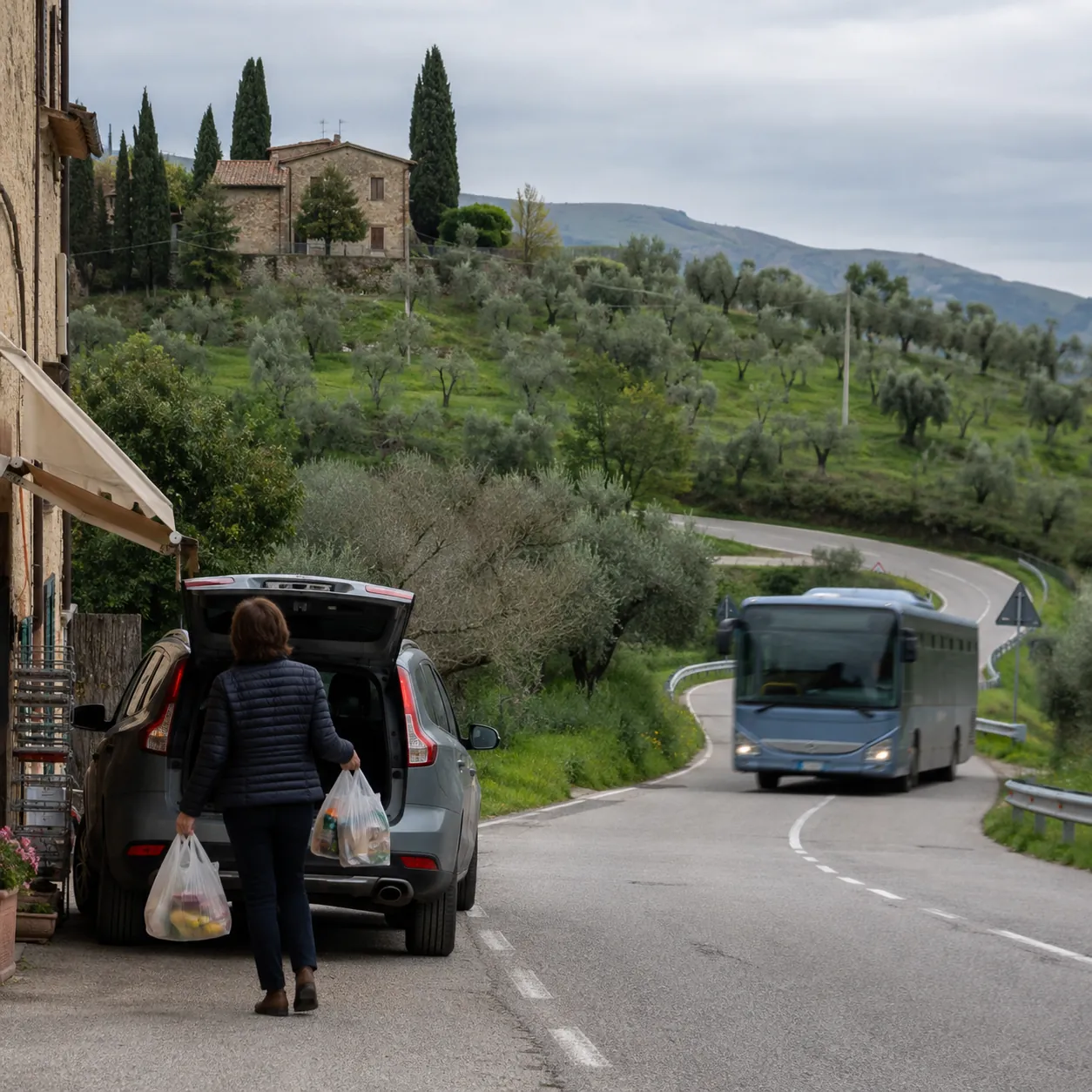 Illustration: Transport and shopping in rural Umbria